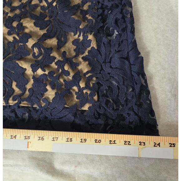 TADASHI SHOJI Embroidered Lace Blouson Gown in Navy Nude Maxi Dress 6 - Picture 7 of 13